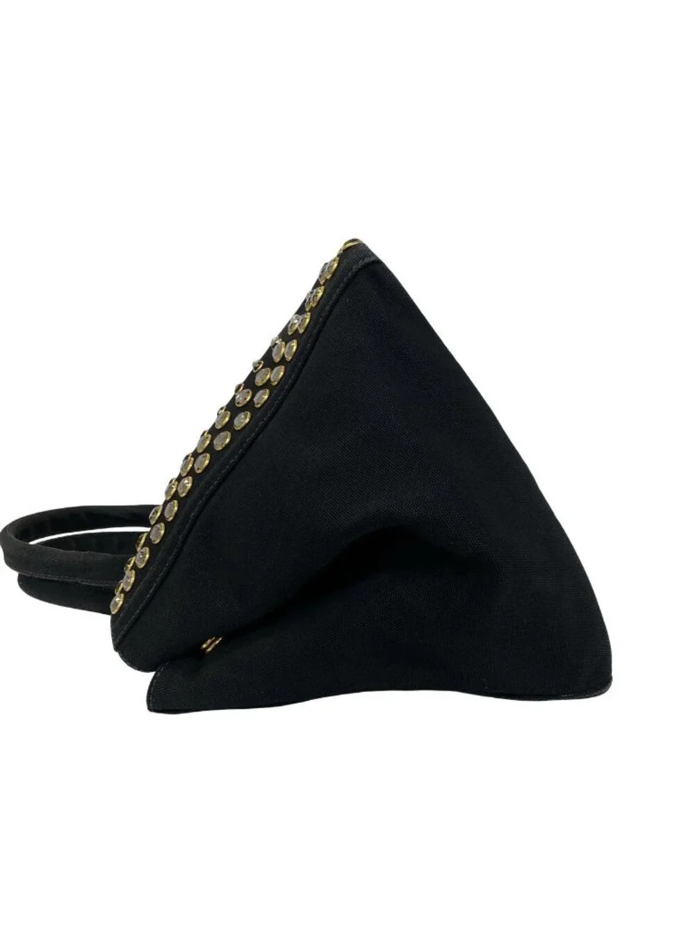 Prada Canapa Triangle Logo Canvas Saffiano Leather Studs Tote Handbag Black